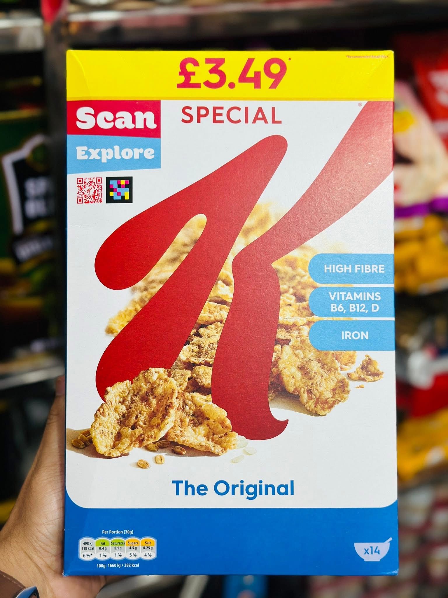 Special K Original 500g cereal by Kellogg's crispy breakfast cereal box