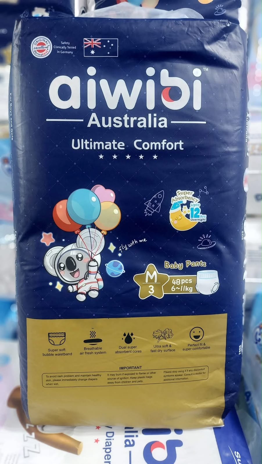 Aiwibi Australia Ultimate Comfort Baby Diapers 48 Pcs ultra soft breathable diapers