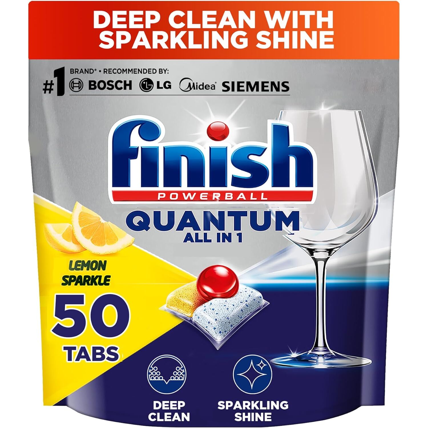 Finish Powerball Quantum Dishwasher Detergent Lemon Sparkle 50 Tabs