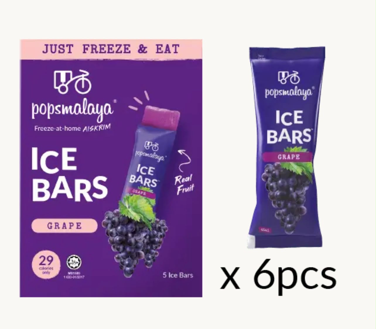 Popsmalaya Ice Bars Grape 6 pcs